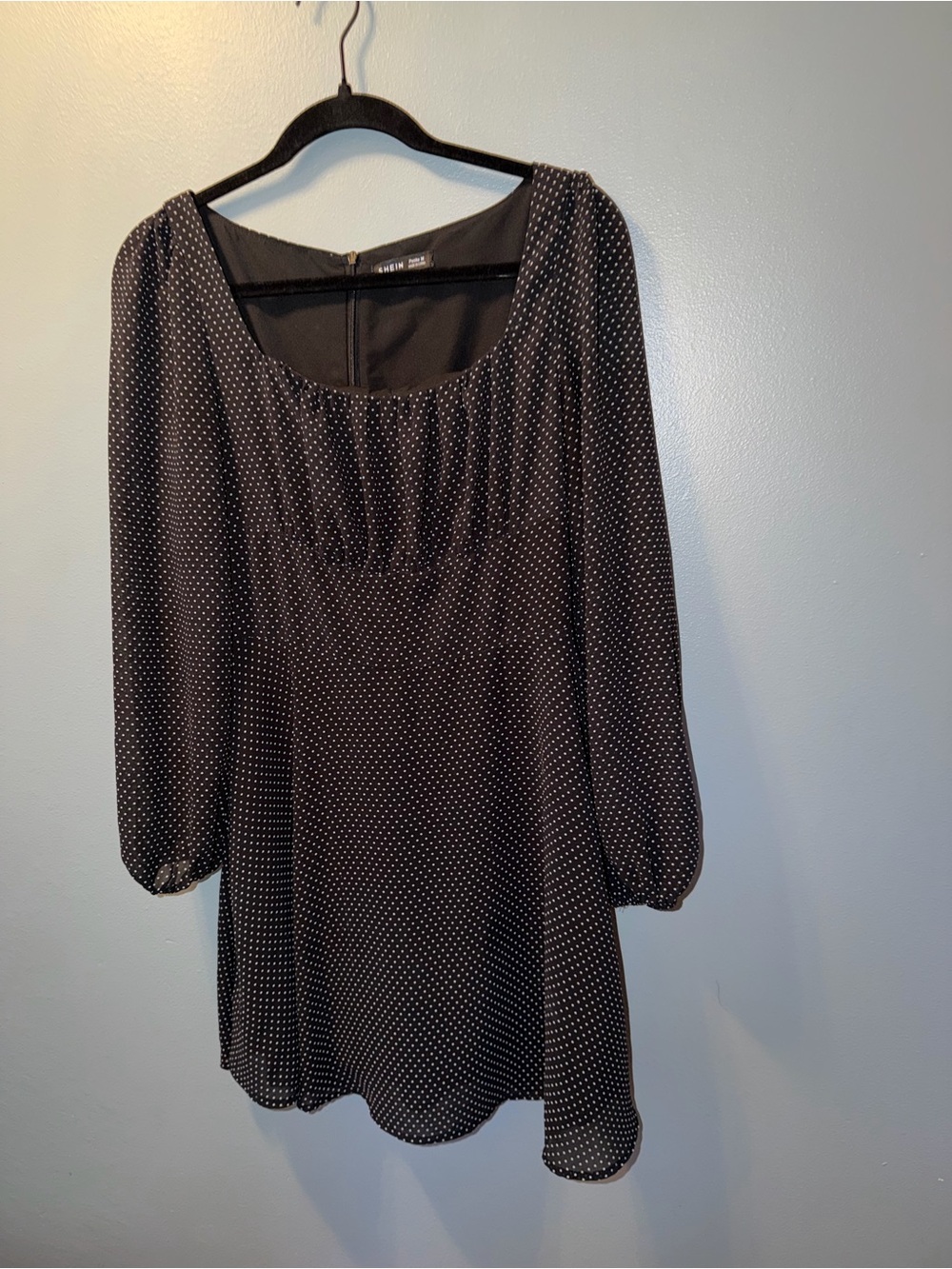 SHEIN Black Polka Dot Long Sleeve Mini Dress